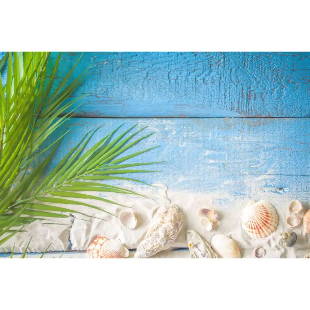Tropical Backdrop Photography Decoration Beach Sand Wooden Board Leaf Shells Custom Summer Holiday Party Studio Photo Background enlarge