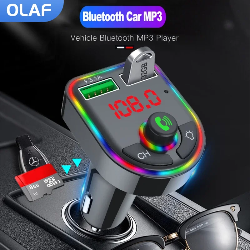 

Olaf Car Bluetooth-Compatible 5.0 FM Transmitter Car MP3 Player Wireless Handsfree Audio Receiver USB Fast Charge TF U Disk play