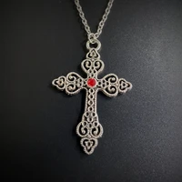 zinc alloy metal personality ruby pattern heart shaped cross christian jewelry jewelry accessories necklace