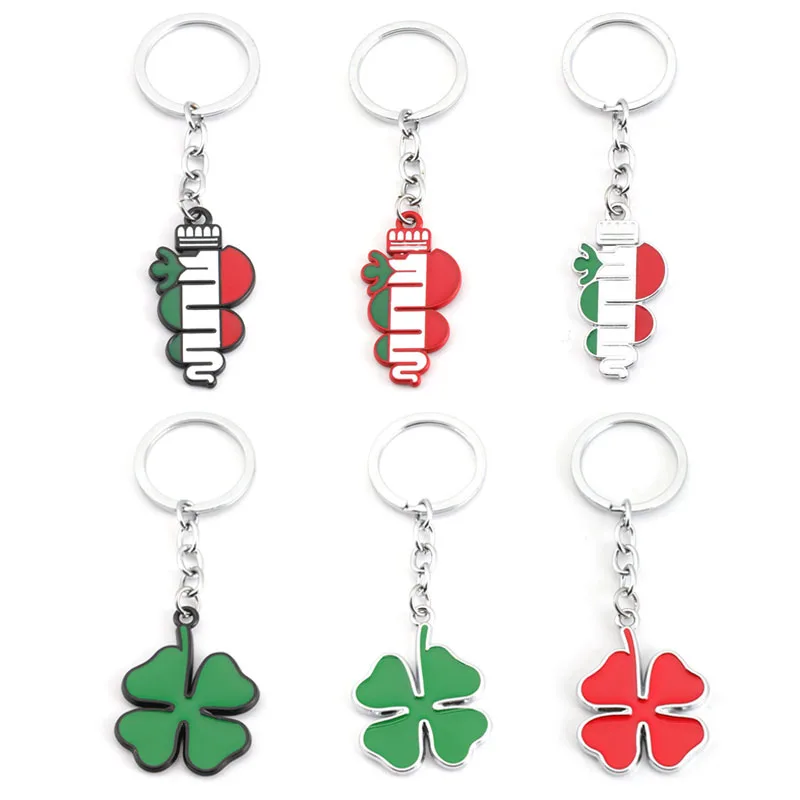 

Car Keychain Green Four Leaf Clover Keyring Key Chain Ring Holder for Alfa Romeo Giulia Giulietta Stelvio Mito Sportiva Mito