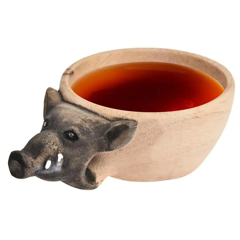 

Kuksa резиновая деревянная чашка для воды, енот, волк, кабан, олень, голова рыбы, 3D стерео чашка с маркировкой, чашка для воды ручной резки, чашка с головой животного