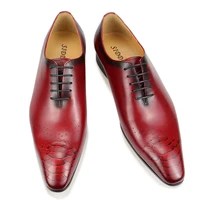 oxford luxury vintage formal cow leather dress shoes fashion mens lace up elegant business wedding office red black pointed toe