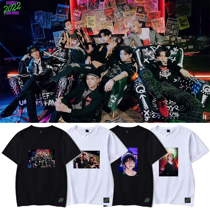 

Новинка 2022, корейская мода, Футболка K-Pop Kpop, походные поздравления, футболка с вырезами, мужские и женские топы, летняя одежда K-pop