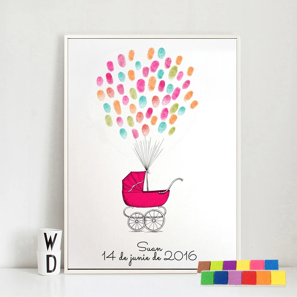 

Personalized Baby Shower Guest Book Birthday Party Decor DIY Kids Fingerprint Canvas Painting Baptism first communion Kid room