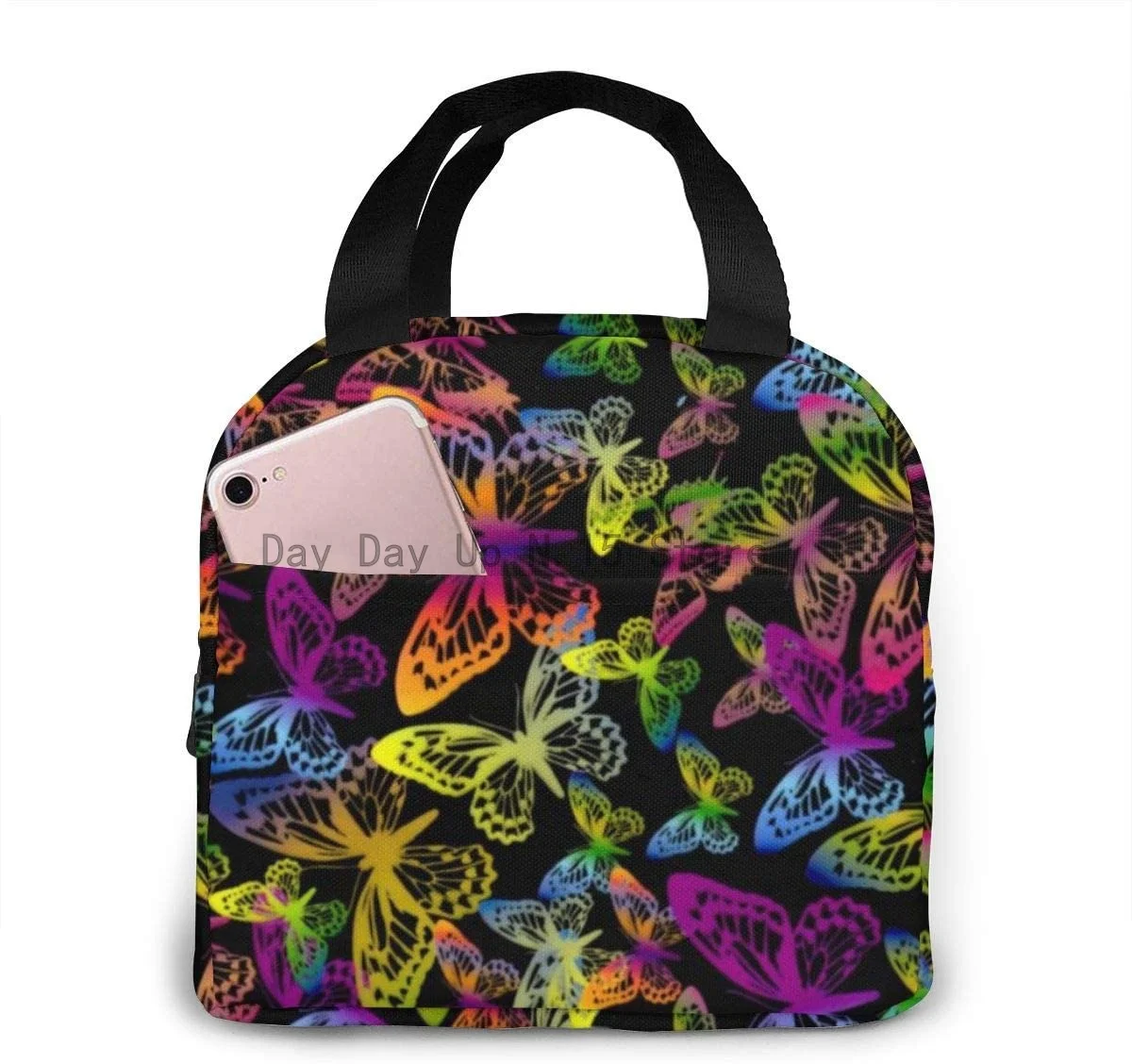 

Colorful Butterflies Tote And Lunch Bag - Insulated Soft Cooler Bag Lunch Handbag Food Zipper Storage Lunch Box Keep Warm