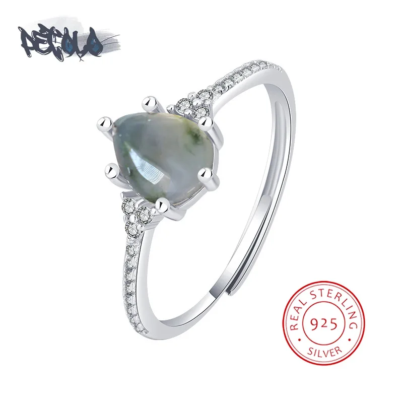 

Женское серебряное кольцо, регулируемое кольцо с зеленым агатом