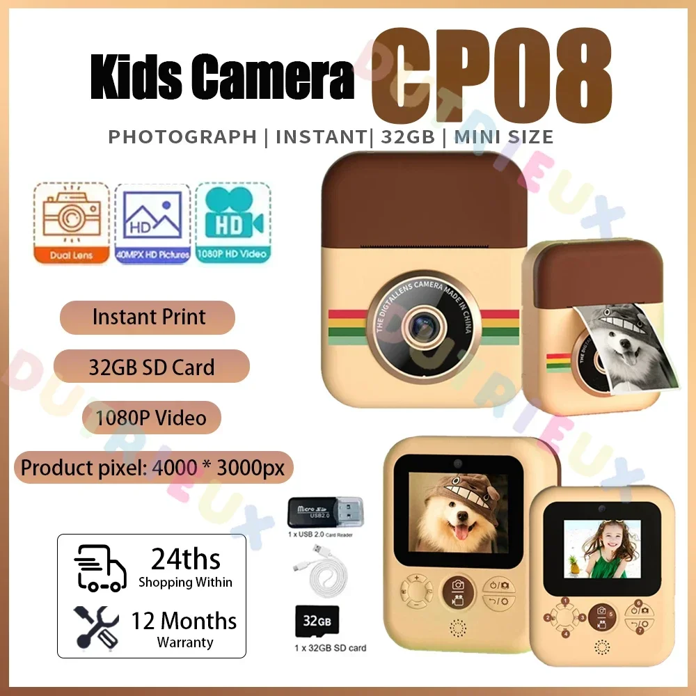 

Детская камера CP08 мгновенная печать с двумя объективами детская фотопечать камера HD видеозапись с термобумагой обучающие игрушки