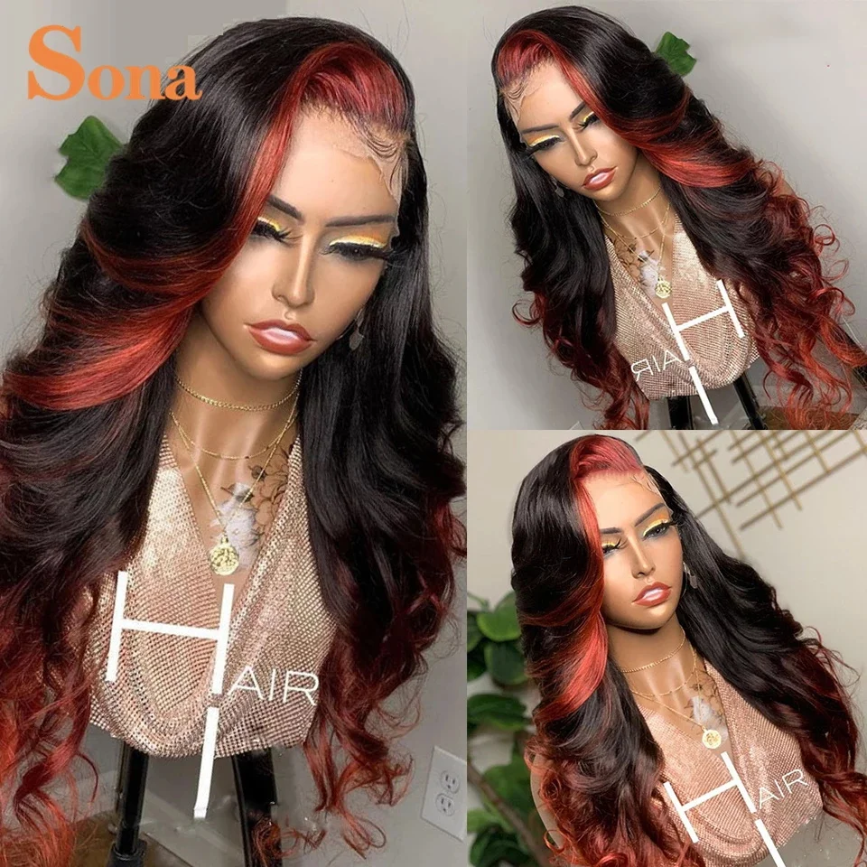 

Colored Highlight Wig 13X4 Red Lace Front Human Hair Wig Remy Wavy Honey Blonde Ginger Lace Frontal Wig 30 Inch