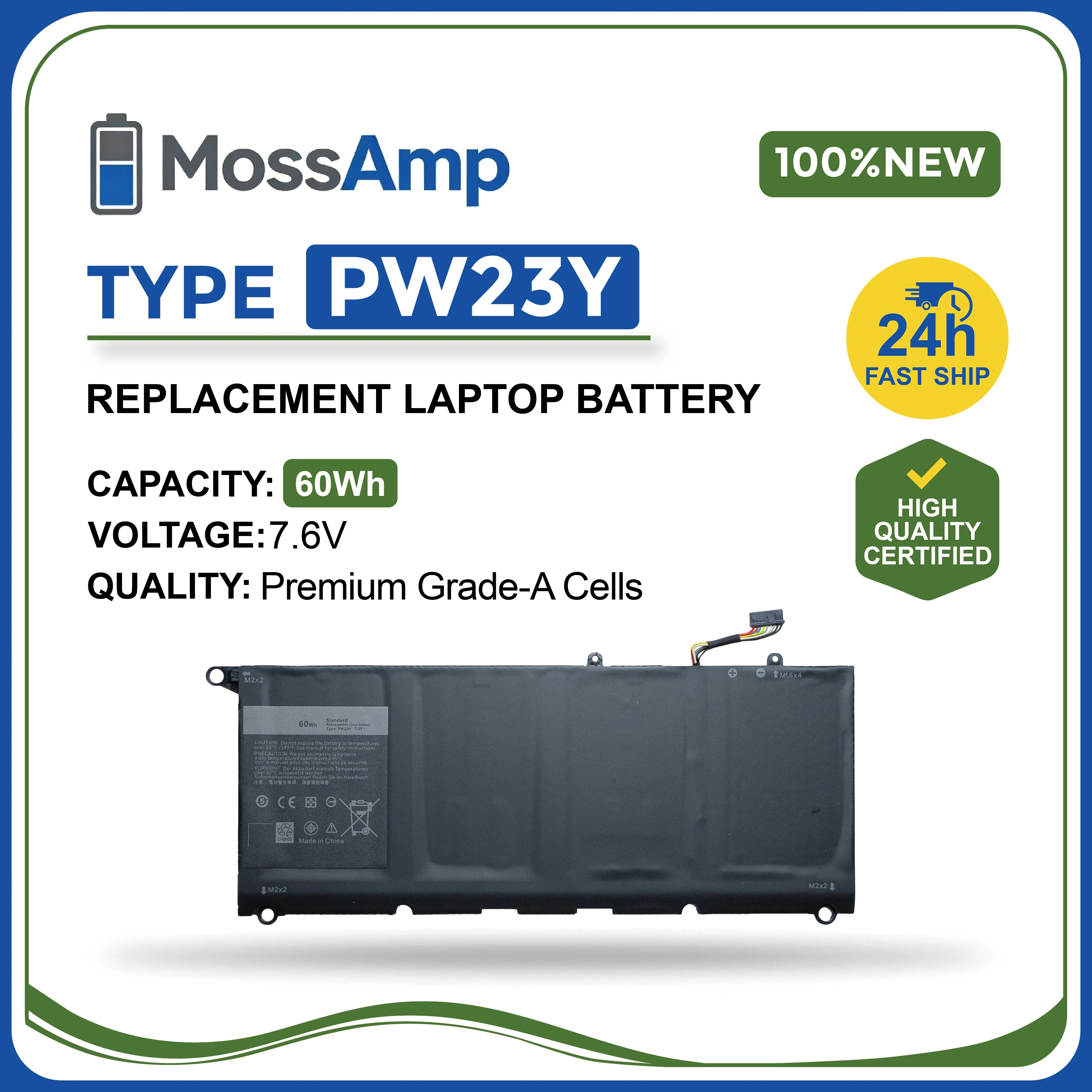 Фото Аккумулятор для ноутбука MossAmp 7.6V 60WH PW23Y для XPS 13 9360 P54G002 TP1GT RNP72 0RNP72 0TP1GT №1