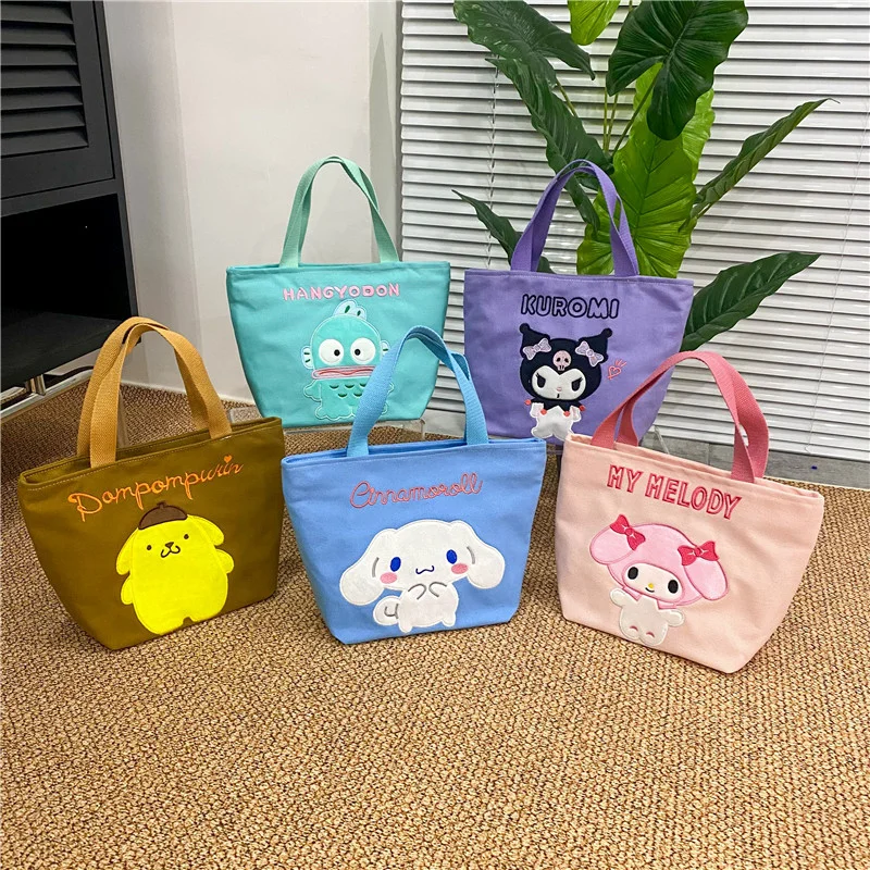 

Cute Cinnamoroll Kuromi My Melody PomPomPurin Hangyodon Cosmetic Bag Embroidered Canvas Small Cartoon Storage Bag Child Handbag