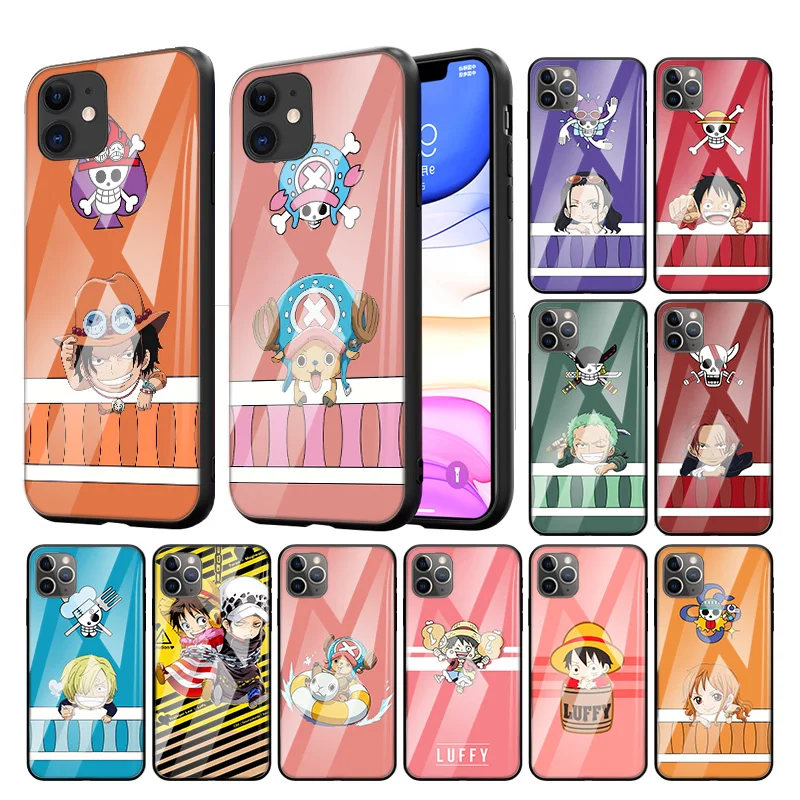 

Glass Case For Apple iPhone 11 12 mini 13 Pro 7 8 X XR XS Max 6 6S Plus SE 2022 Soft Edge Phone Cover Kawai One Piece Anime Capa