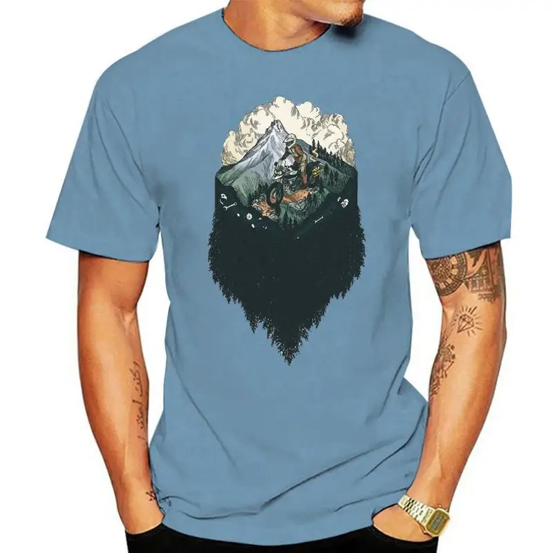 

New Summer Men Short Sleeve Motorcycle Adventure In The Mountains Print T-Shirt Natural Art Boy Hipster Tops Bike Lovers Tees