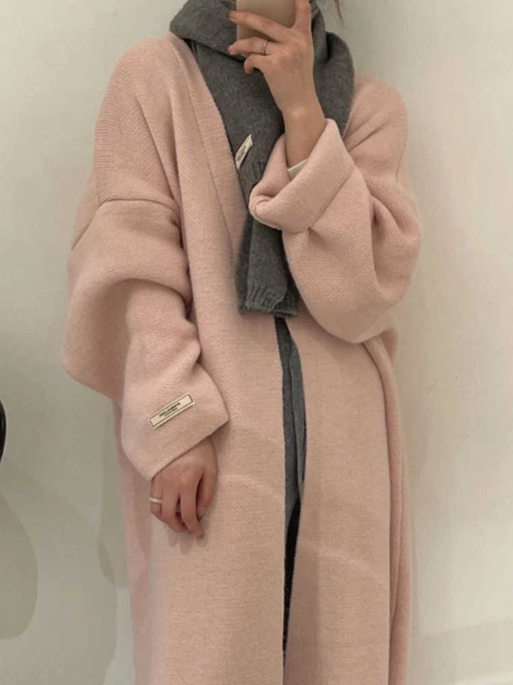 

Женский кардиган средней длины, однотонный вязаный жакет в обтяжку, повседневная одежда, осень-зима 2023