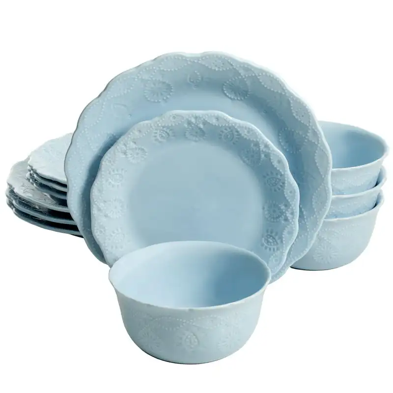 

Lace 12-Piece Dinnerware Set, Light Blue