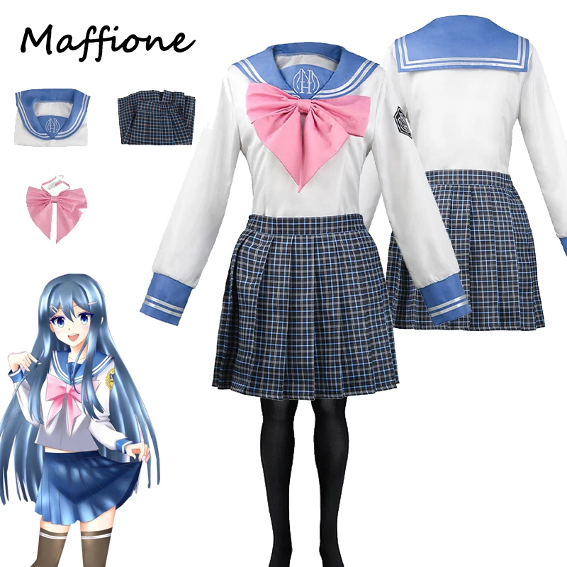 

Anime Danganronpa Maizono Sayaka Cosplay Women Costume Sailor Dress School JK Uniform Top Plaid Skirt Set Halloween Party Suit