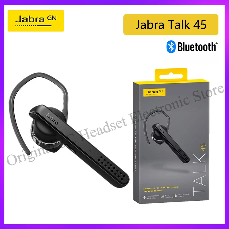 

Original Jabra Talk 45 Bluetooth Mono Headset Wireless Headphones Noise Cancellation 1-Touch Voice Streaming Multimedia Earbuds