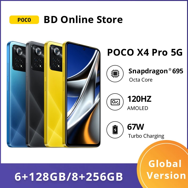 

Global Version POCO X4 Pro 5G Smartphone Snapdragon 695 128GB/256GB 120Hz AMOLED Display NFC 108MP Camera 67W Turbo Charging