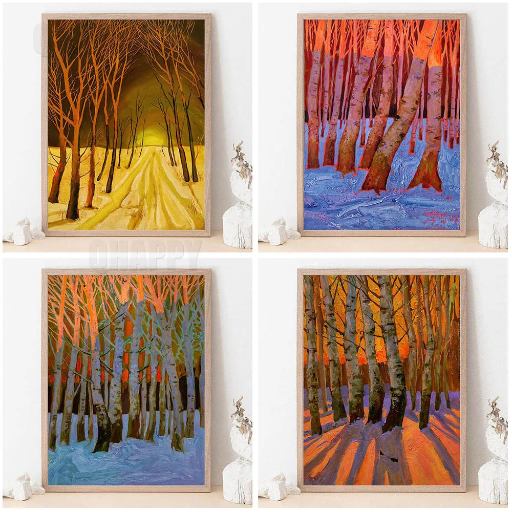 

Abstract Landscape Forest Village Sunset Canvas Painting Nordic Poster Ins Picture Wall Art Print For Livingroom Home Decor