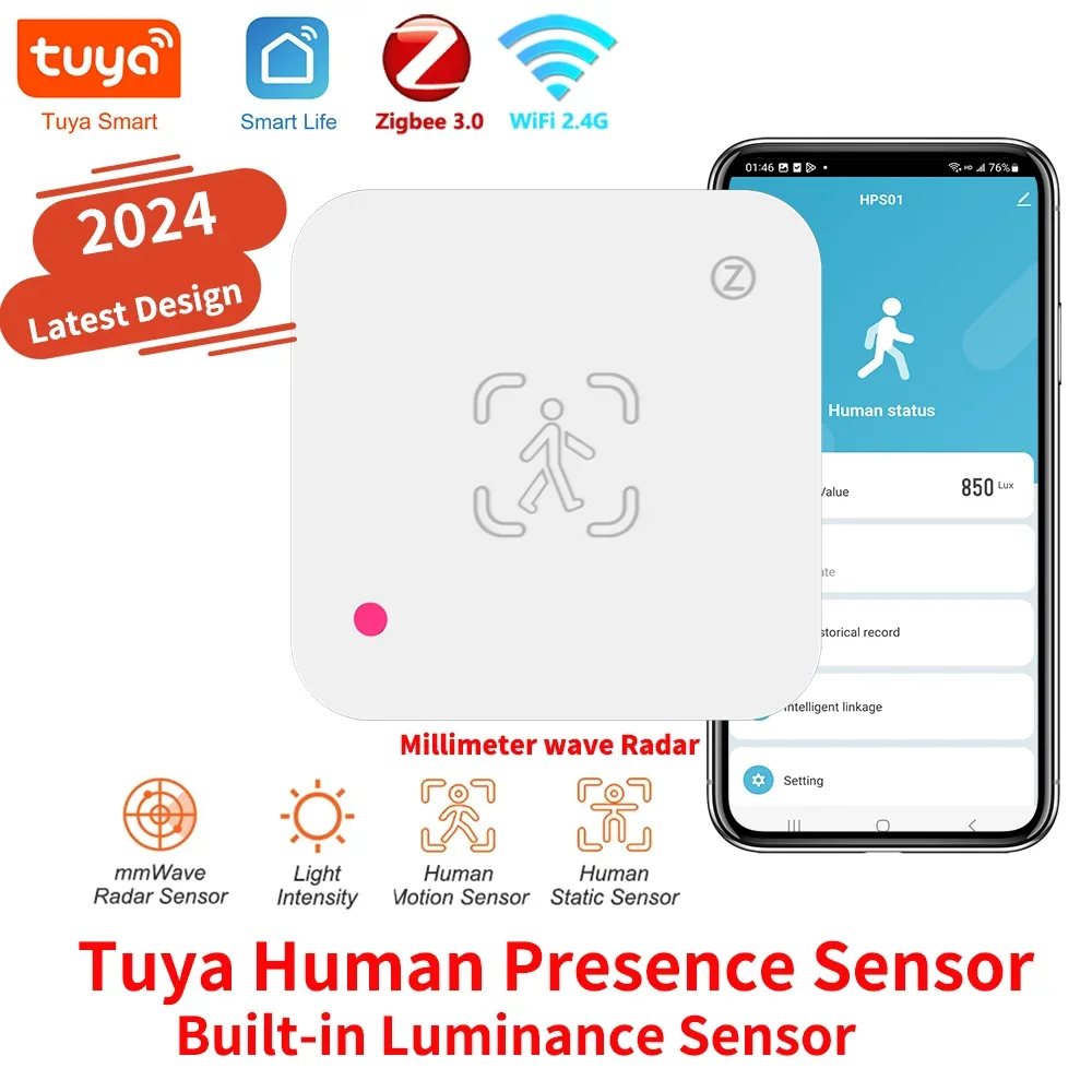 Датчик присутствия человека Tuya Zigbee с Wi-Fi MmWave радар-детектор датчиком яркости для