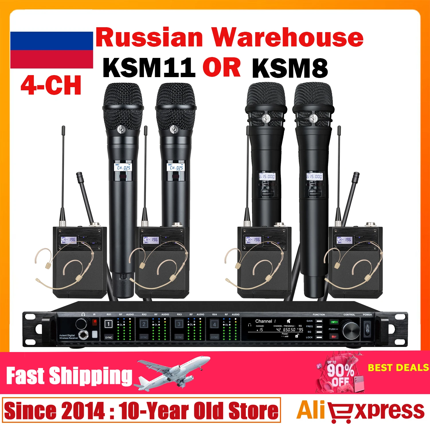 Фото Leicozic Профессиональная 4-канальная беспроводная микрофонная система KSM11 KSM8 Радиочастотный головной убор Петличный разнообразный микрофон для сцены №1
