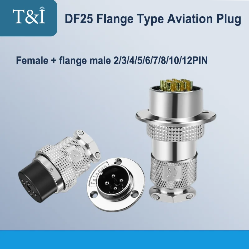 

T&I M25 DF25 GX25 Flange 2-3-4-5-6-7-8-9-10-11-12Pin Aviation Plug&Socket Connectors Mounting 3-Hole Fixing