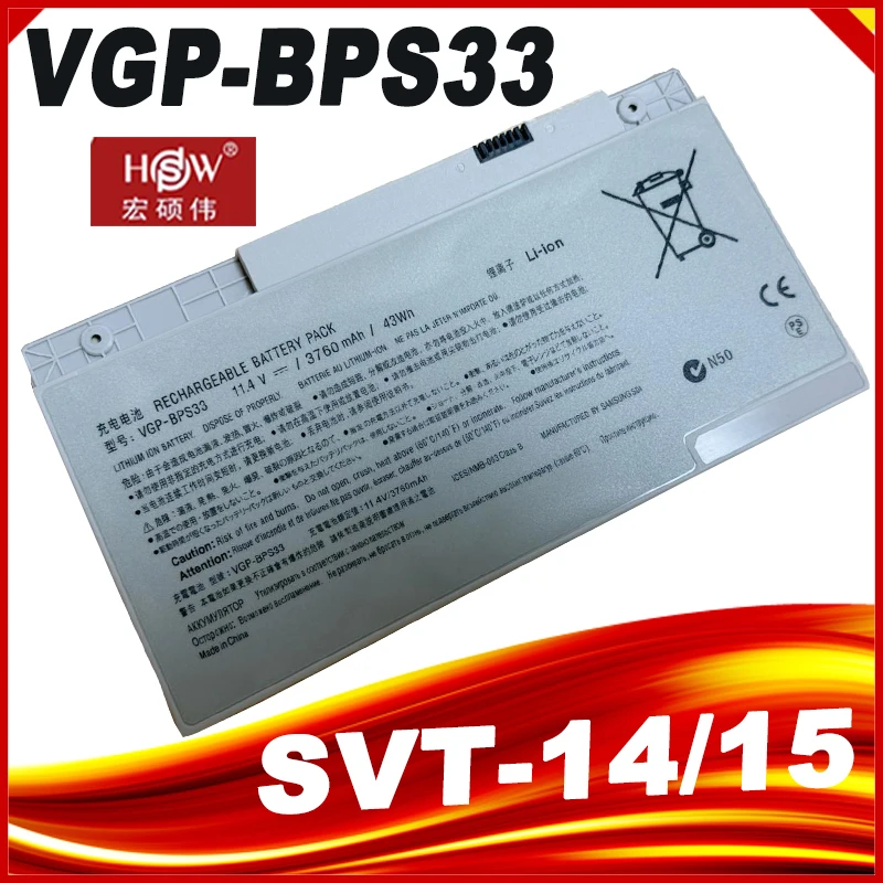 VGP-BPS33 Аккумулятор для ноутбука SONY VAIO SVT-14 SVT-15 T14 T15 BPS33 SVT1511M1E SVT14126CXS 11 4 В 43WH/3760 мАч