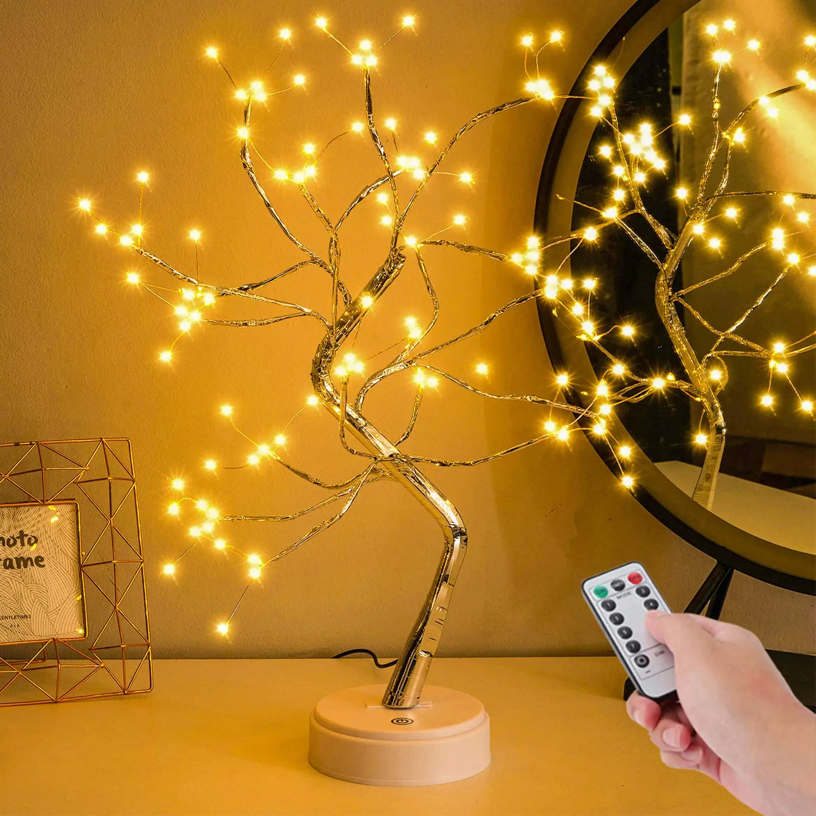 Фото 108LED Fairy Sparkly Tree Настольная лампа с дистанционным управлением USB и питанием 3AA DIY Бонсай Искусственный светильник в виде дерева Спальня Настольный ночник №1