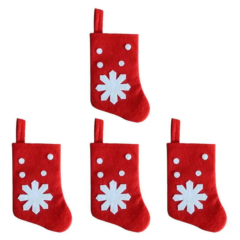 

Рождественские носки для столовых приборов, хлопчатобумажная ткань, Рождественская посуда, мешок, 4 шт., украшения для носков, белые снежинки для ложки, вилки, рождественской вечеринки