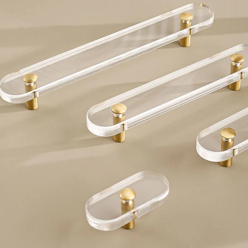 

Clear Acrylic Furniture Handle Pulls Wardrobe Drawer Cupboard Knobs Brass T Bar Doorknob