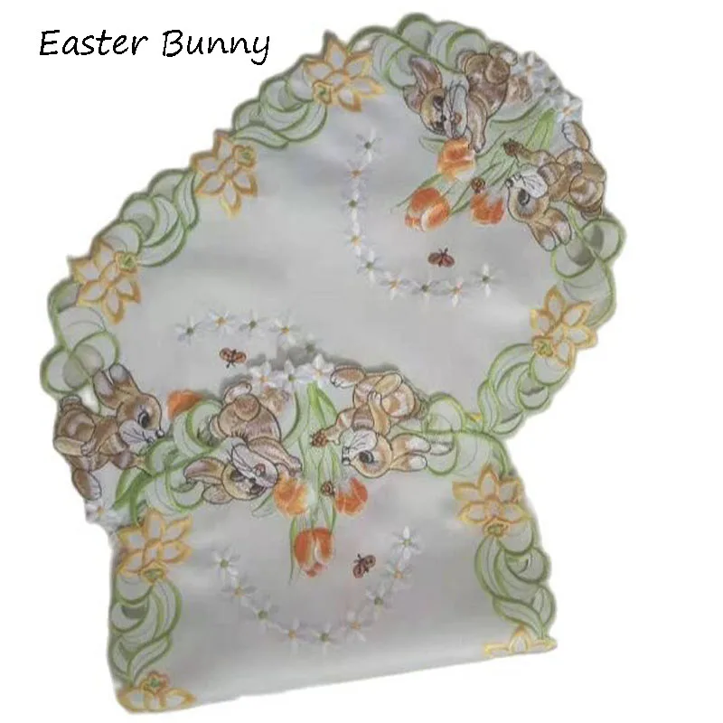 

Cute oval Easter bunny embroidery table place mat pad cloth cup dish tea coaster coffee placemat doily party kitchen Accessories
