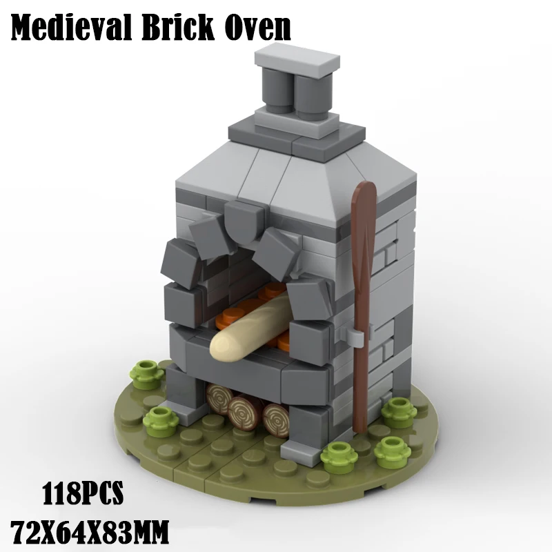 

MOC Medieval Oven Building Blocks Street View House Furniture Military Army Food Pizza Bakery Equipment Weapons Bricks Toys Gift