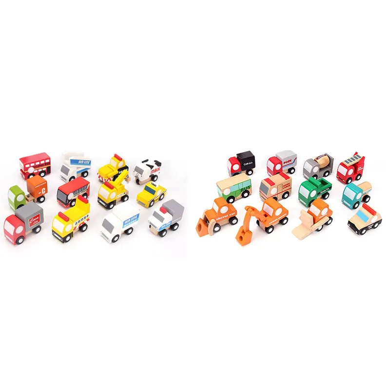 

12PCS Kids Mini Wooden Cars Truck Model Toy Wooden Education Colorful Vehicle Toys Simulation Cars