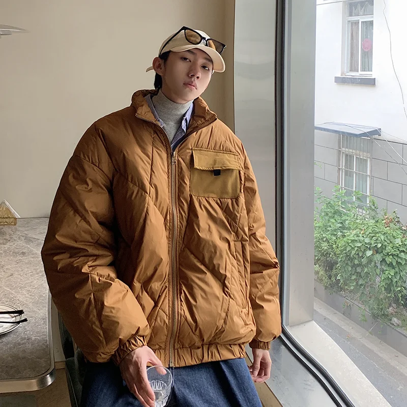 Winter Jacket Men Warm Fashion Brown Black Casual Thickened Plaid Jacket Men Korean Loose Thick Short Coat Mens Parker Clothes