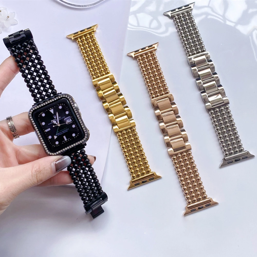 Luxury Stainless Steel Strap For Apple Watch 49mm Ultra Steel Ball Bracelet 41mm 45mm for iwatch Series 8 7 6 5 4 3 SE 40mm 44mm