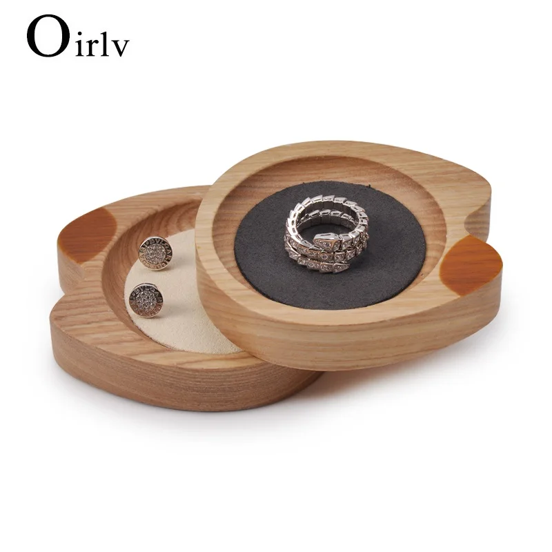 Oirlv Solid Wood Jewelry Tray Cat Head Design Ring Earrings Jewelry Storage Display Stand Decoration Cute