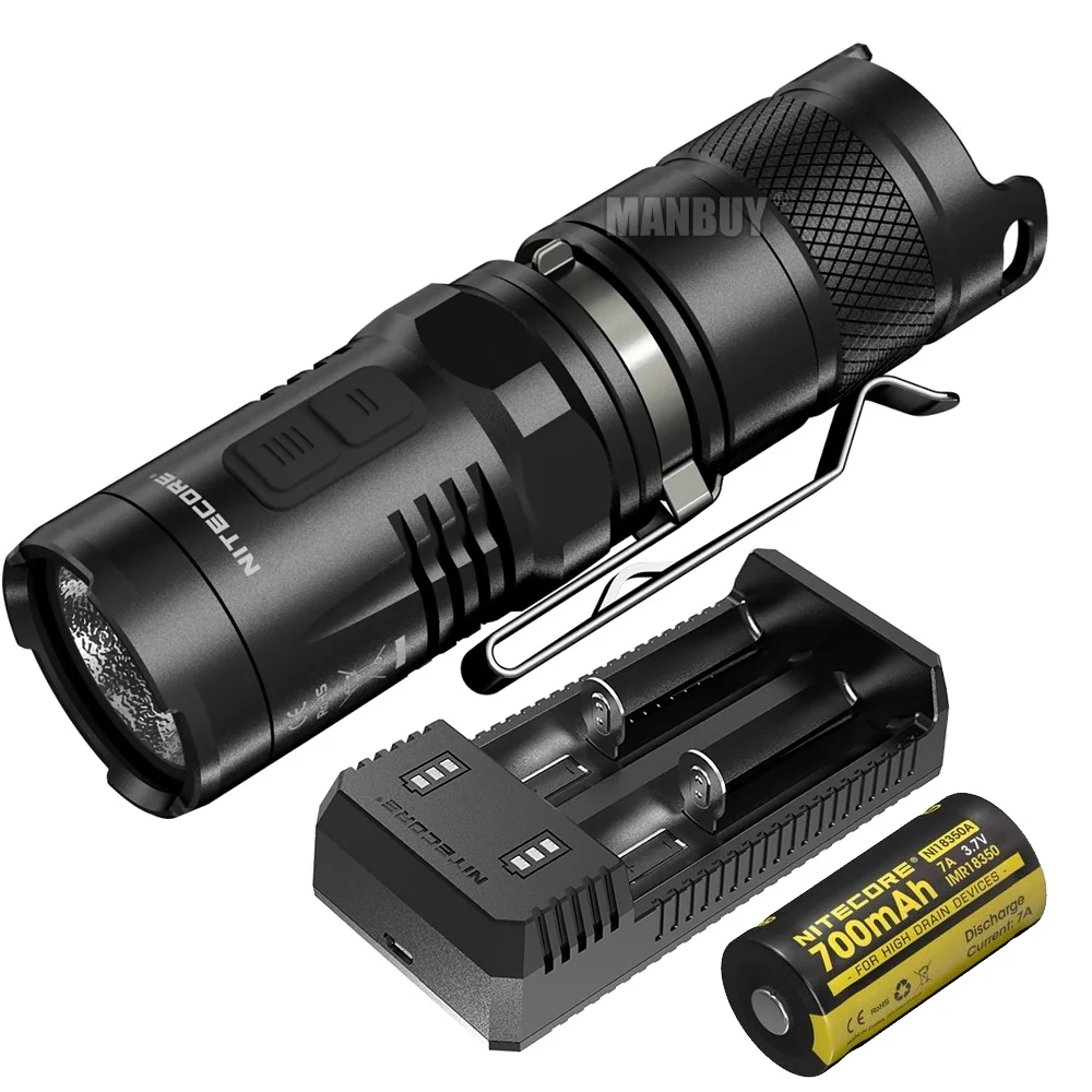 2022 Nitecore MT10C +USB Charger + Rechargeable Battery 920 LMs CREE LED Portable Tactical Flashlight for Outdoor Camping Hiking