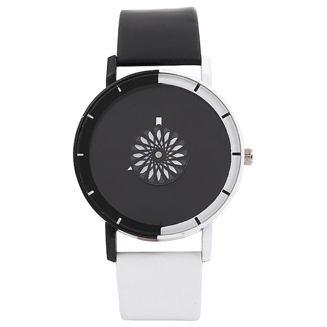 Уникальные минималистичные индивидуальные черные белые часы без цифр Модные Простые кварцевые наручные часы с ремешком из искусственной кожи парные часы