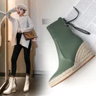 Женские ботильоны из пеньковой веревки, соломенные ботинки на танкетке, на молнии, с воротником сзади, осень