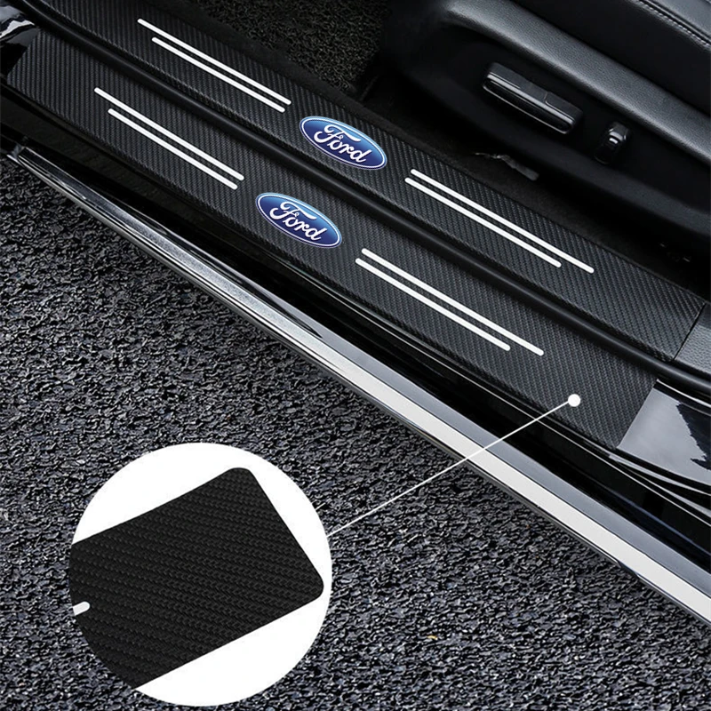 

4PCS For Ford Focus 2 MK2 3 MK3 MK4 Festiva Fiesta Mondeo Mustang Ranger Car Door Sill Scuff Plate Carbon Fiber Stickers