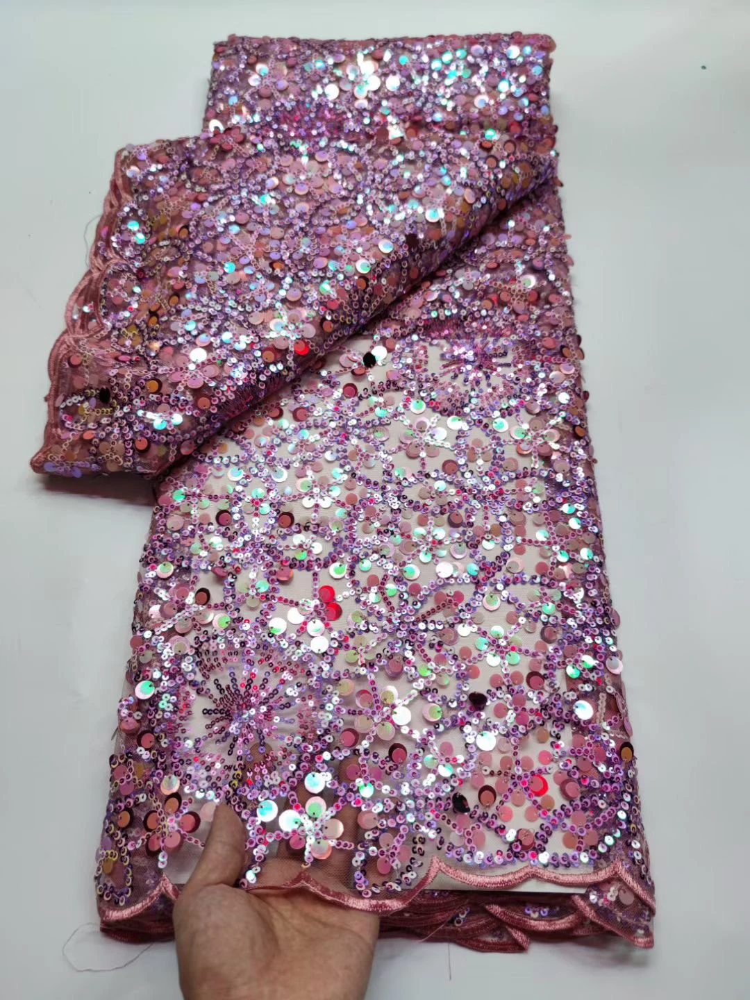 

Lastest Embrordered Net Lace With Mukti color Sequins French High Quality Mesh Fabric Party Or Evening Dress for women