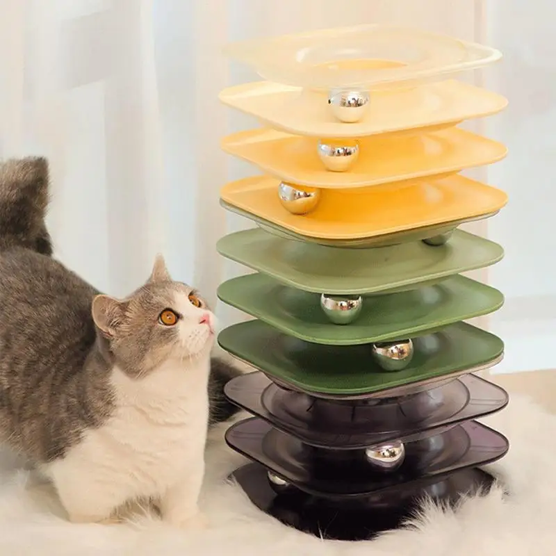 

Cat Ball Toy | 3 Level Turntable Cat Toys | Interactive Fun Exercise Puzzle Cat Toys Rolling Ball Indoor Cat Track Toy