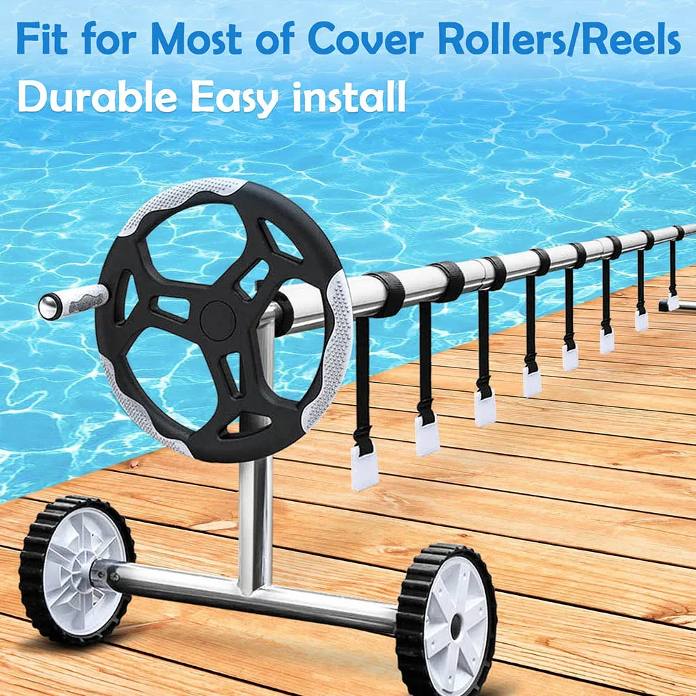 Pool Solar Cover Reel Attachment Kit 8pcs Blanket Straps + 8pcs Buckles + 8pcs Clips for In Ground Swimming Pool Outside