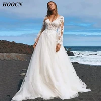 herburnl v neck sexy romantic wedding dress 2022 fashion long appliques sleeves open the back lace a line gown