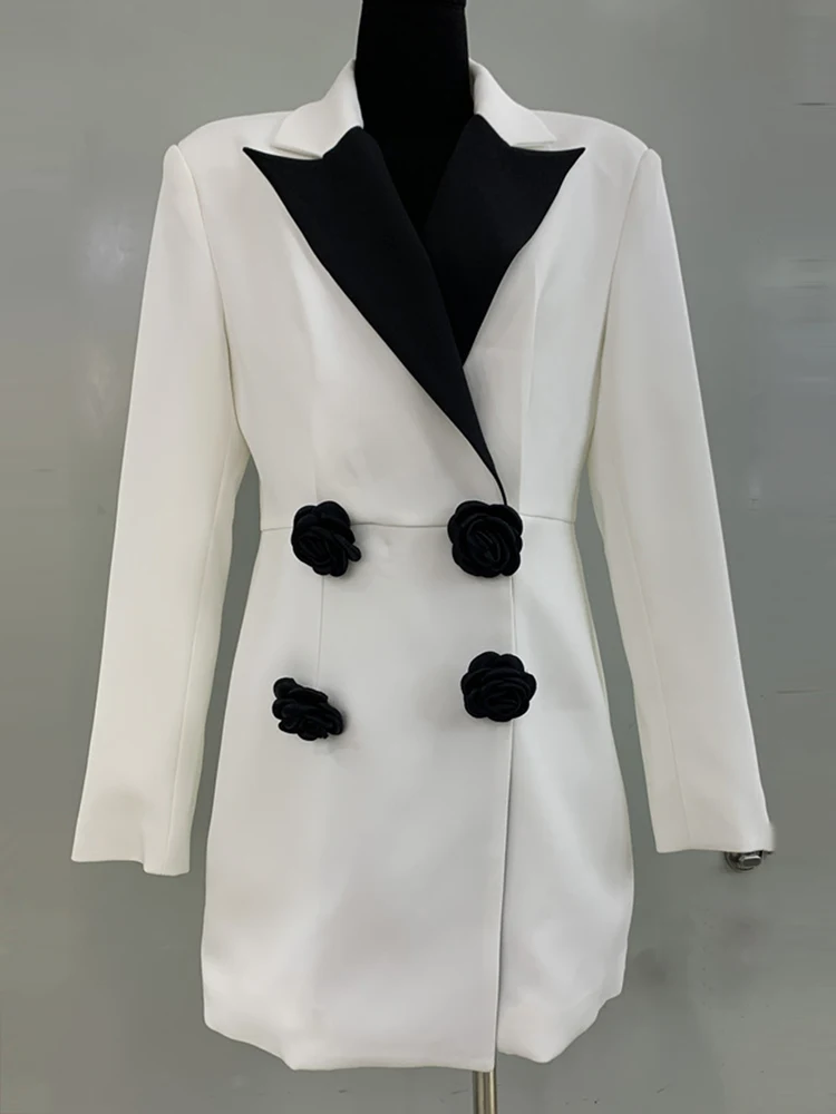 Женский двубортный пиджак в стиле ретро дизайнерский контрастных цветов с