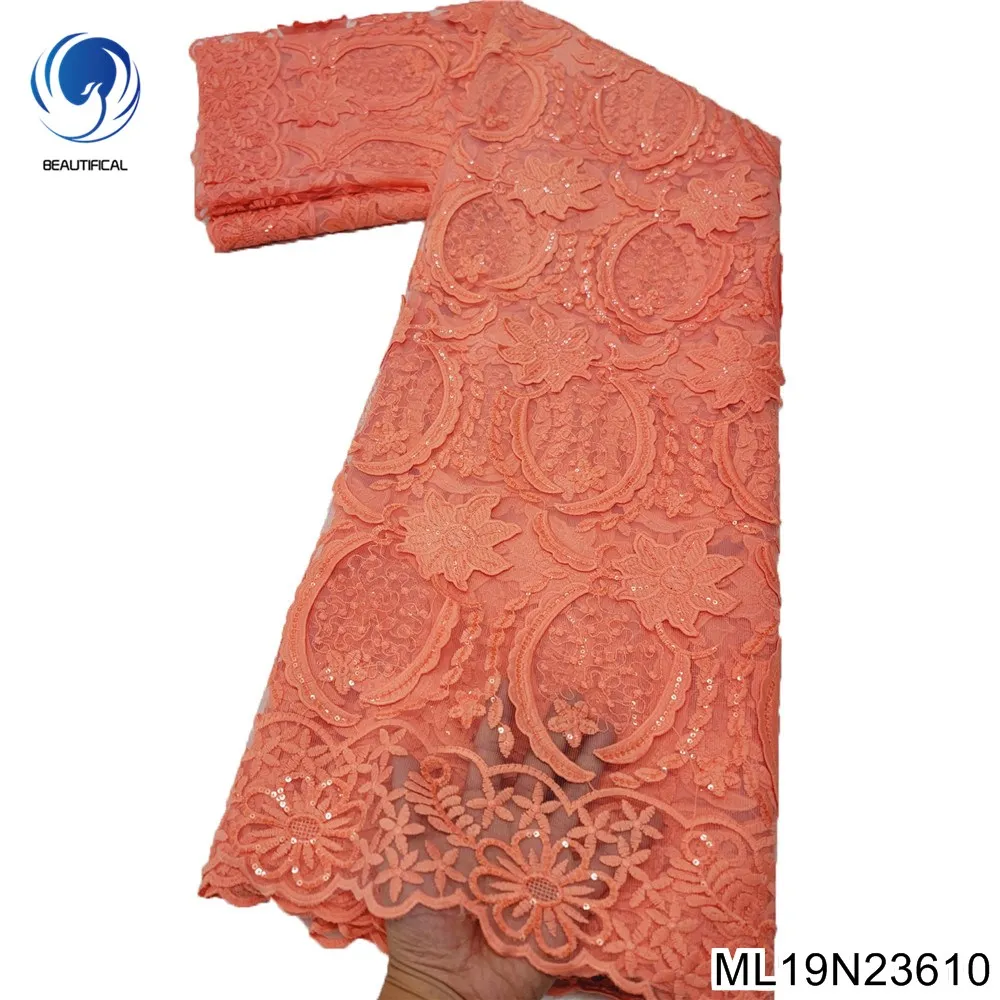 Latest 2022 High Quality Pink African Lace Fabric Embroidered Red African Lace Fabric Sequins Lace Fabric for Dress ML19N236