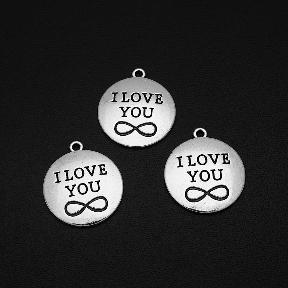 

5pcs/Lots 24x28mm Antique Silver Plated I Love You Charm Infinity Symbol Letter Pendants For Diy Vintage Keychain Jewelry Parts