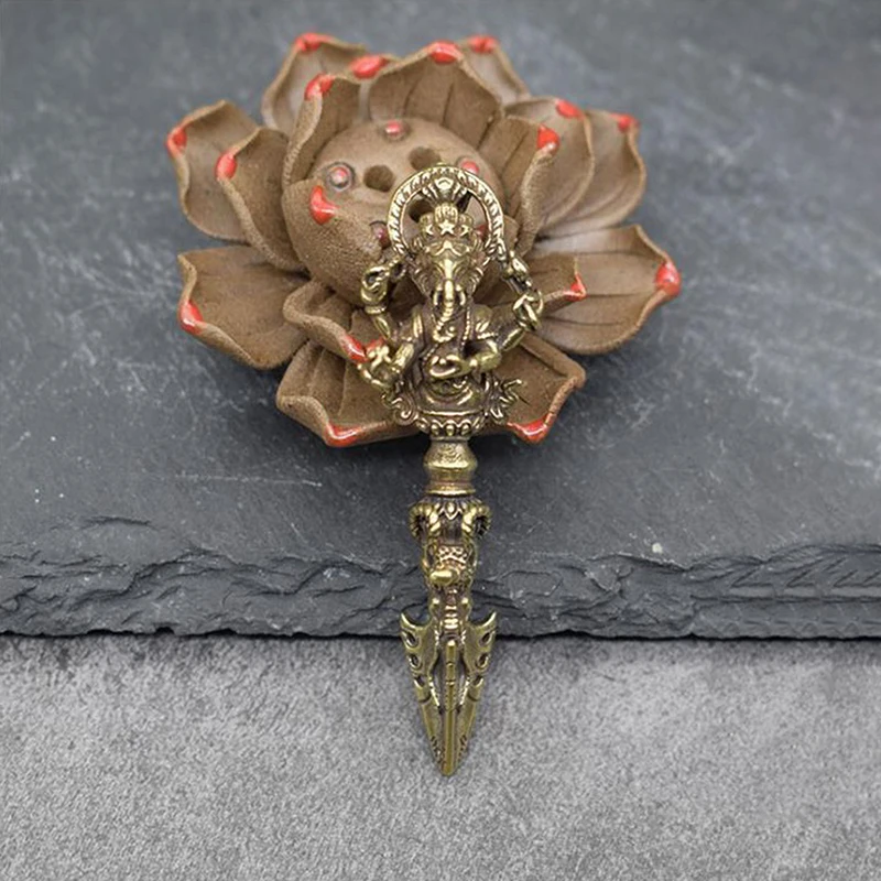 

1PC Brass Elephant God of Wealth Vajry Pestle Pendant for Lucky Car Keychain