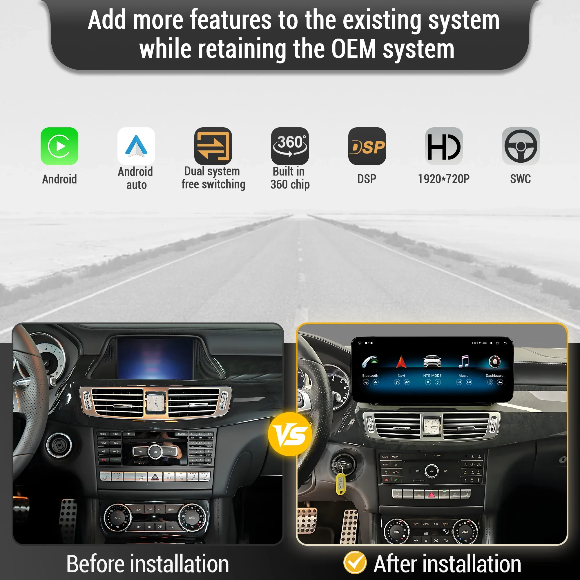 Фото 12.3-дюймовый автомобильный радиоприемник Android 13 с беспроводным BT Carplay, Snapdragon 680 SM6225, сенсорный экран для Mercedes Benz CLS W218 X218 C218 2010-2017 №2