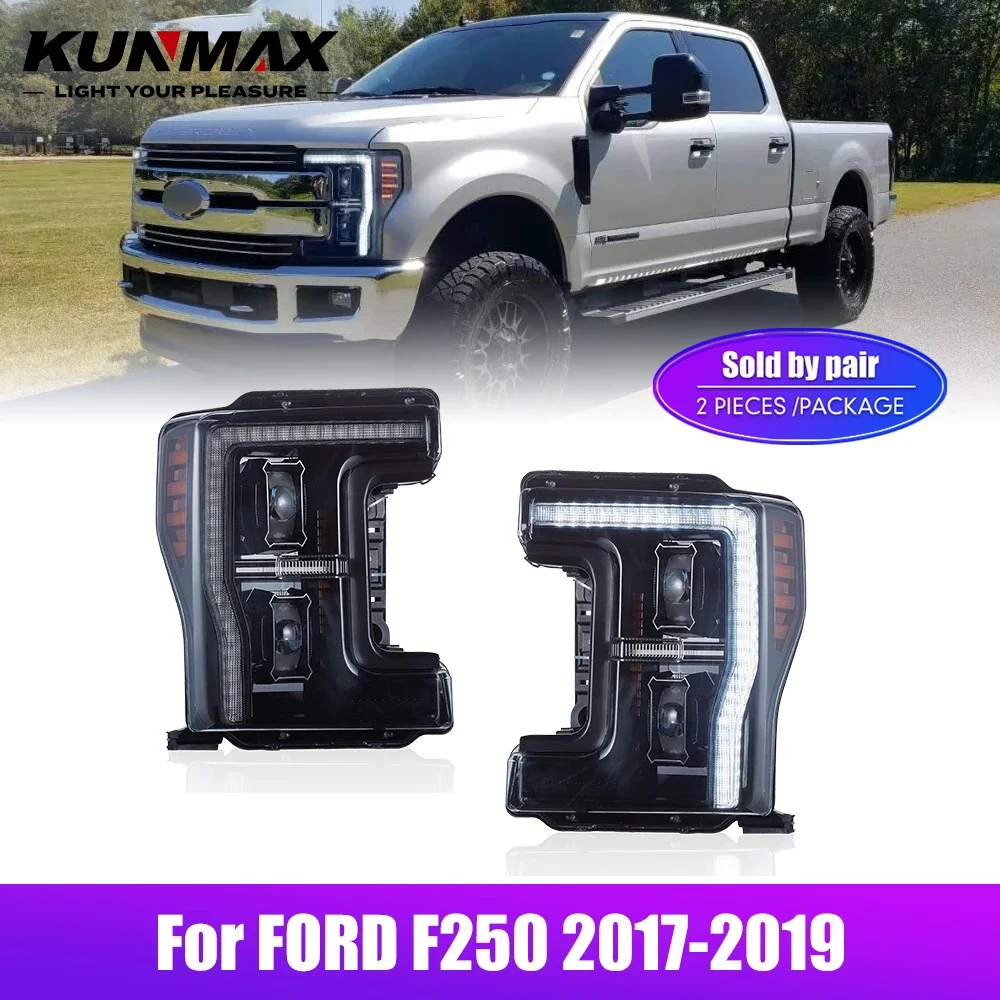 Фото Пара светодиодных автомобильных фар в сборе для фар FORD F250 2017-2019, настройка сигналов Plug and Play, передняя фара №1
