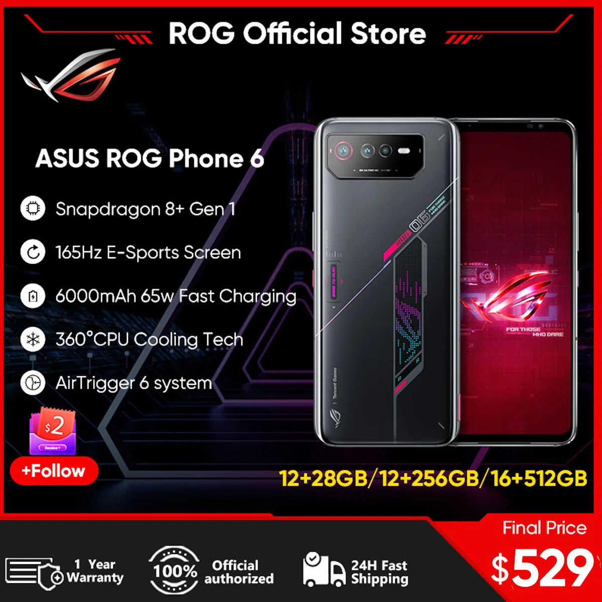 ASUS ROG Phone 6pro 6 Multi-Language Snapdragon 8+Gen 1 6000